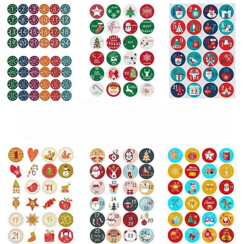 1sheet Merry Christmas Stickers Advent Calendar Number Sticker Handmade Cookie Candy Gift Seal Label Paper Sticker