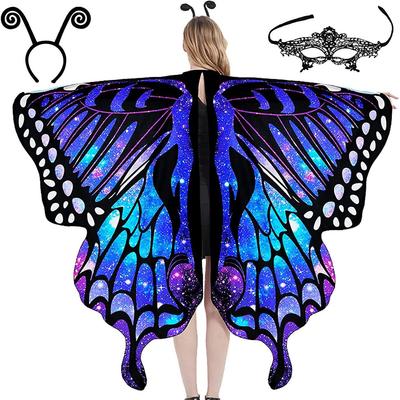 Rotating Butterfly Shawl: Colorful Gradient Wings Cloak for Halloween and Belly Dance