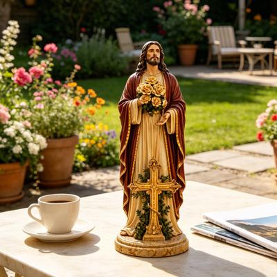Gartenstatue der Heiligen Mutter Licht USB-Lampe mit Blumenschmuck Wetterfest Leuchtend