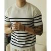 2023 Men's Summer Striped Loose Casual T-shirt - Versatile, Trendy, Color-Blocked Design
