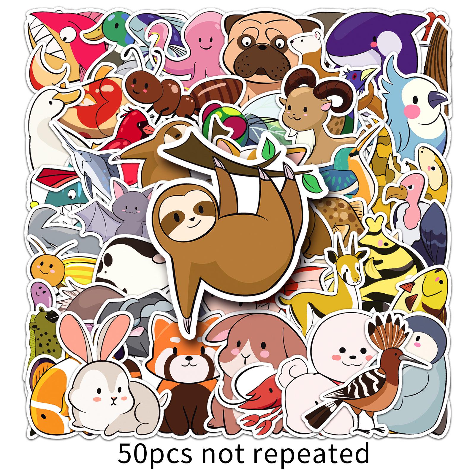 50 Animal Cartoon Stickers: Cute, Waterproof, Decorative for Journals & Thermos Cups