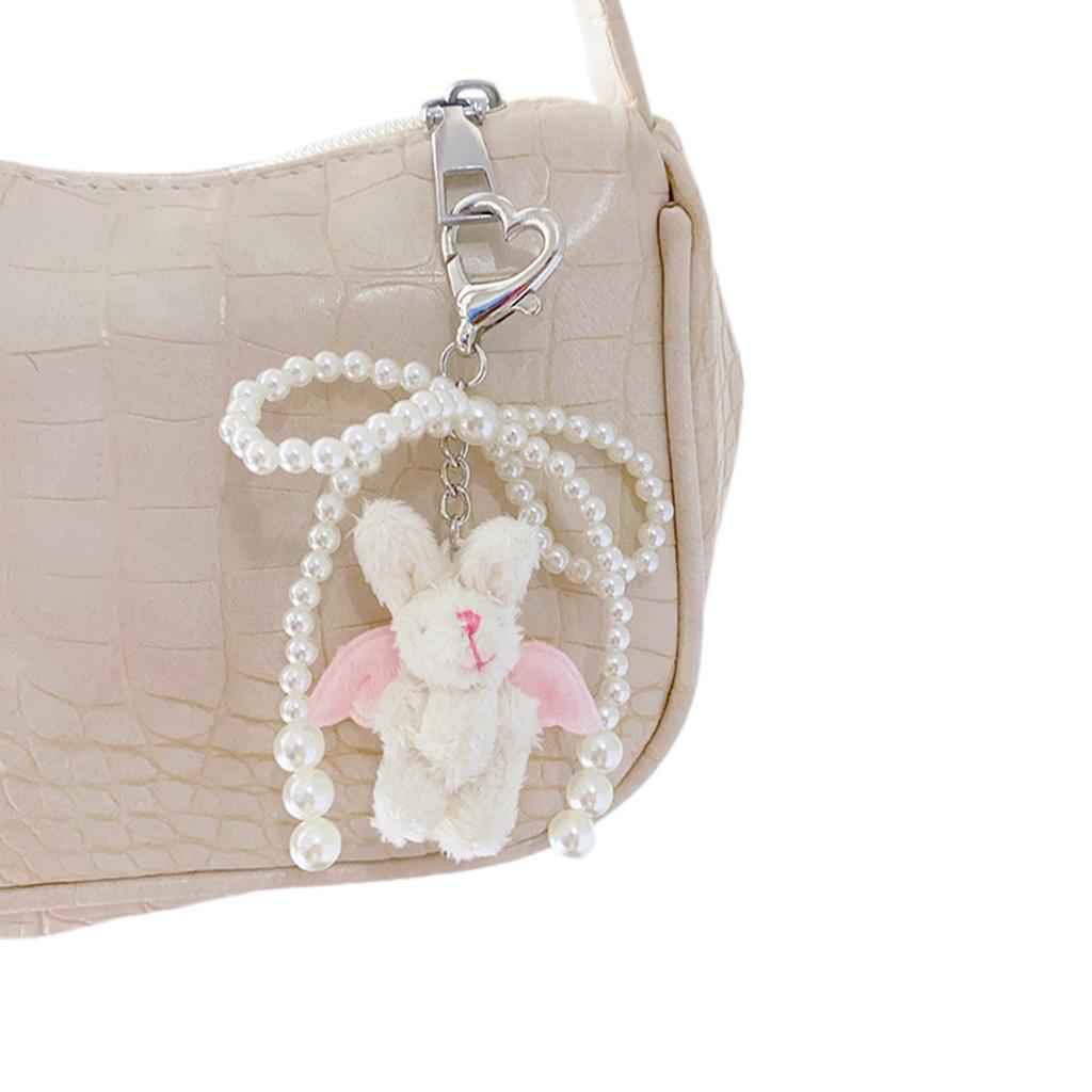 Elegant Beaded Bowknot Keychain Phone Charm Unique Keyring Plush Animal Bag Pendant Accessory for Purse Backpack