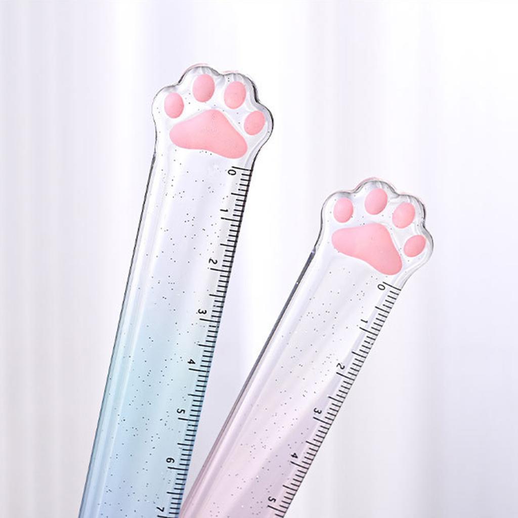 2 Pieces Cat Paw Ruler Cartoon Drawing Ruler Plastic Measuring Ruler Multifunctional Drawing Ruler Gift for Student Kid