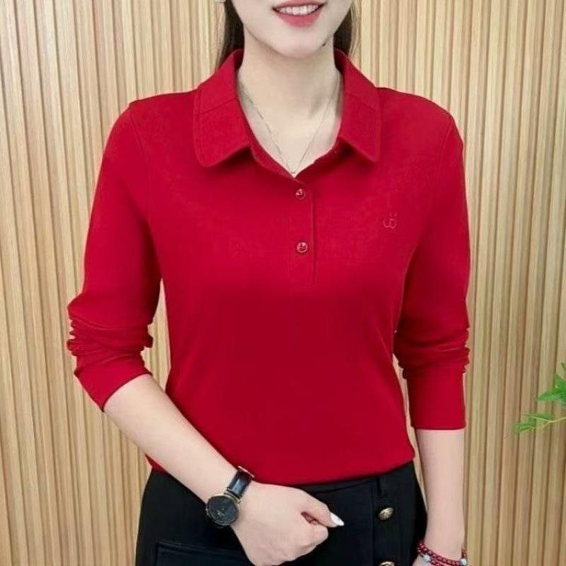 

YYFS Женская мода Повседневные Весенне-осенние Однотонные Блузки и Рубашки с Принтом, с Длинным Рукавом и Воротником ПОЛО XXXL