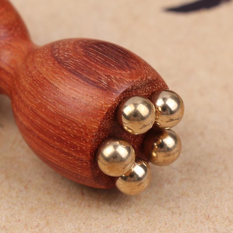 Instrument portabil pentru Gua Sha facial din alamă și lemn de trandafir, pentru frumusețe, cu semințe de lotus, pentru relaxarea ochilor, puncte meridianale, acupunctură