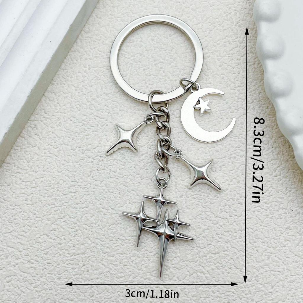 Trendy Four-Point Star & Moon Keychain Pendant: Simple Bag Decoration