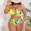 New fat woman large size hard bag drawstring floral split bikini women's swimsuit