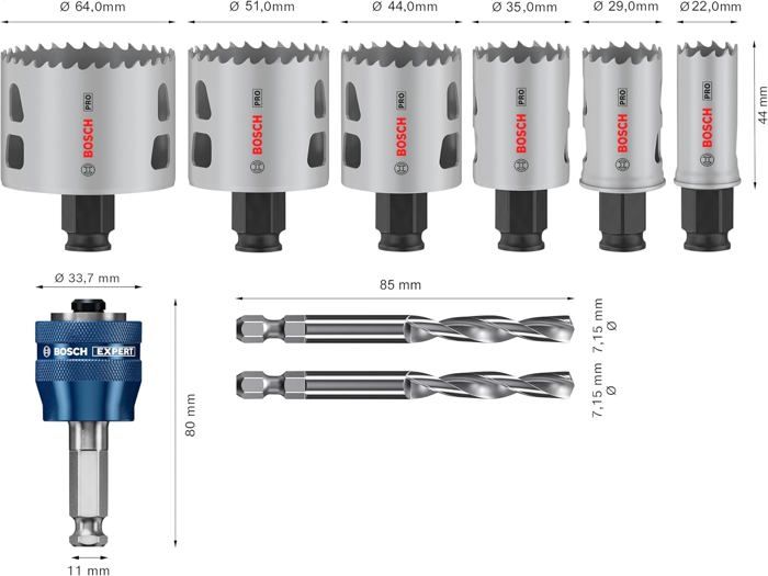 Scies cloches - Bosch - Pro Multi Material Power Change Plus - 9 pièces - Ø 19 à 68 mm - Étui transparent