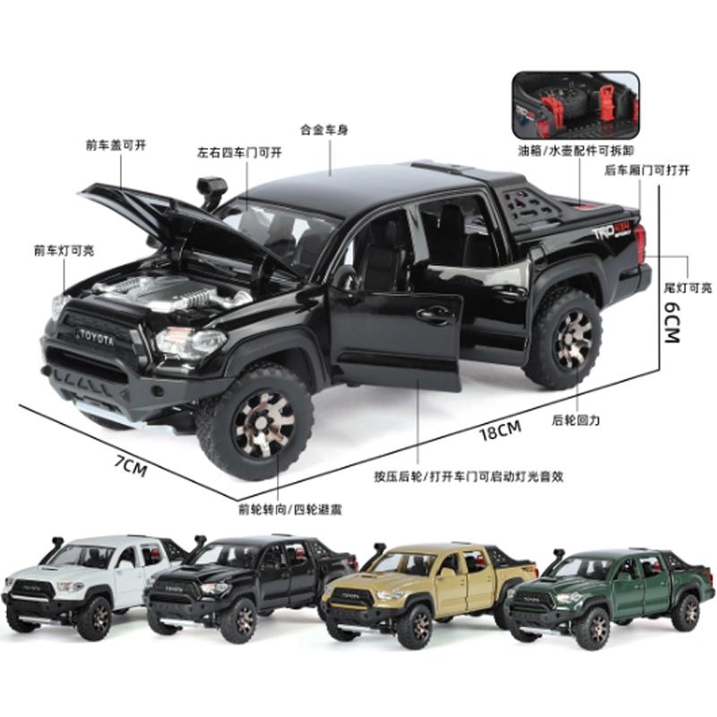 1:32 Scale Toyota Tacoma TRO Off Road Pickup Truck Alloy Diecast Travel Version Model Sound & Light Mini GT Ornament Collection