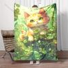 Multiple Sizes Cute Cartoon Cat Forest Scene Blanket Suitable for Home Bedroom Sofa Travel Camping Blanket Various Sizes Gifts