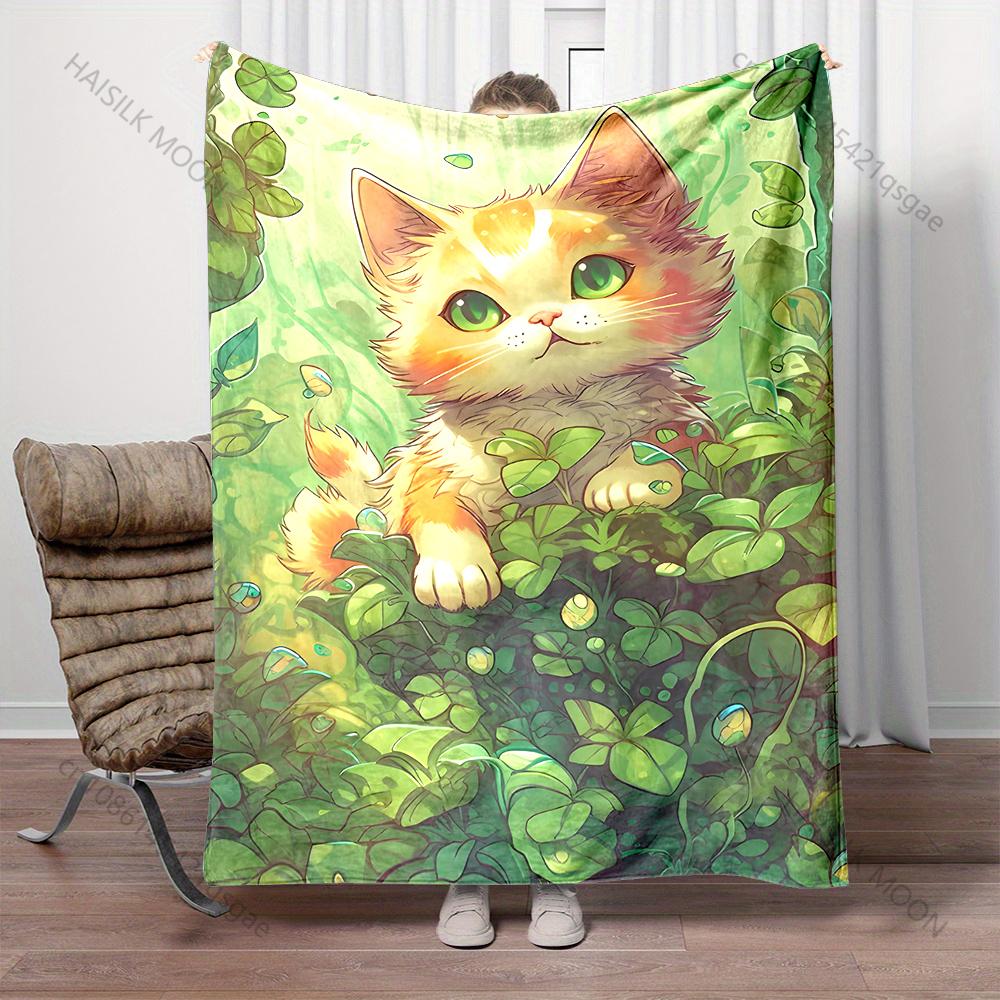 Multiple sizes Cute cartoon cat forest scene Blanket Suitable for Home Bedroom Sofa Travel Camping Blanket Various Sizes Gifts