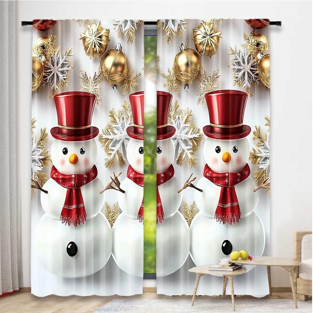 Set Of 2 Flat Printing Merry Christmas Trendy Curtains Tree Digital Printed Polyester Drapes Festive Curtain