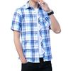 Men's Casual Plaid Japanese Turn-Down Collar Short Sleeve Youth Shirt