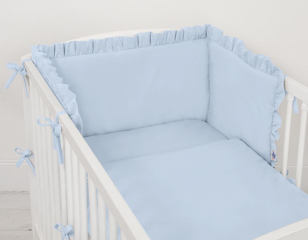 Universal bumper with ruffle for a baby cot - blue