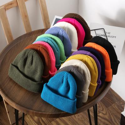 Women's Hat, Solid Color, Light Plate, Rolled Edge, Knitted Hat, Outdoor Hat, Casual Hat, Cold Hat, Warm Hat, Woolen Hat