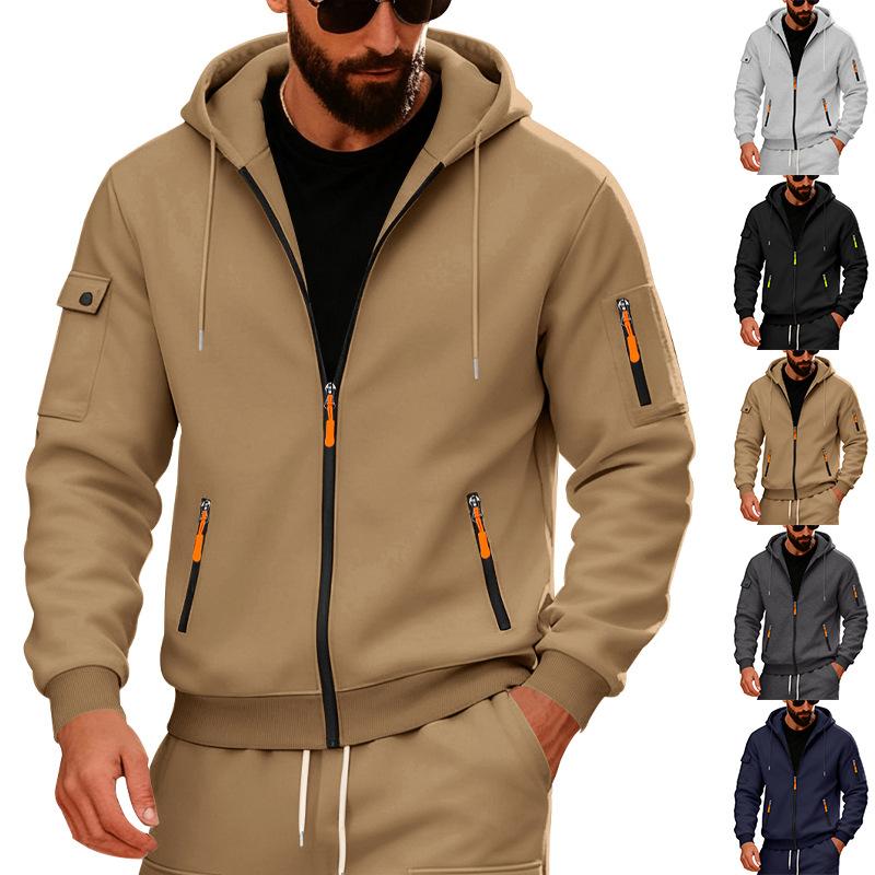 Men S Loose Zip Up Hooded Sweatshirt With Arm Pockets