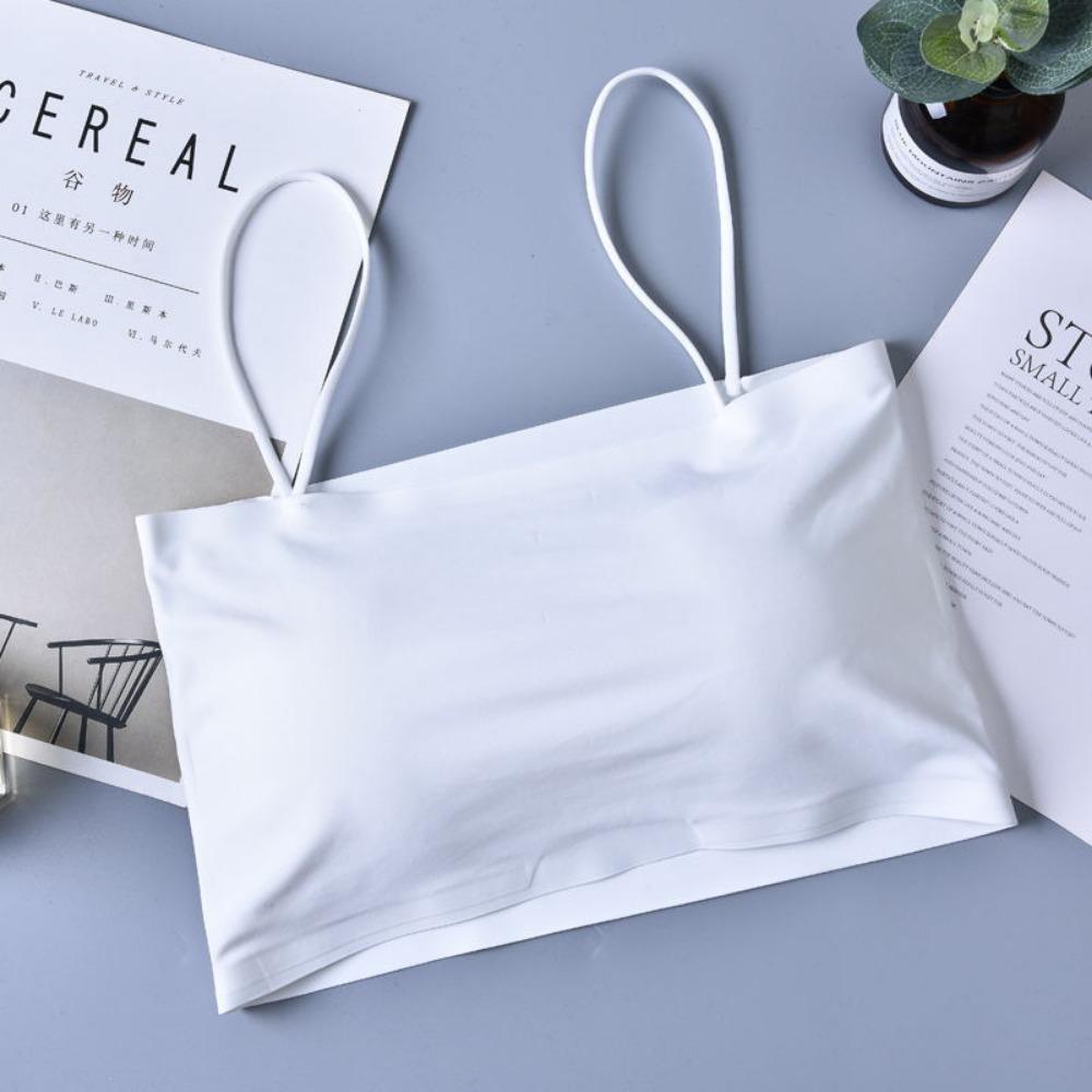 

Ice SilkTank Top Chest Pad Halter Crop Tops Women Summer Camisole Backless Camisole Fashion Tube Lady Sleeves Shorty Vest One Size белый