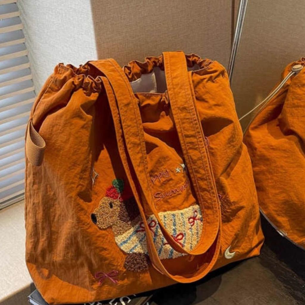 Large Capacity Lazy Wind Tote Bag Women's Ns Versatile Literary Class Bag Cute Embroidered Shoulder Bag