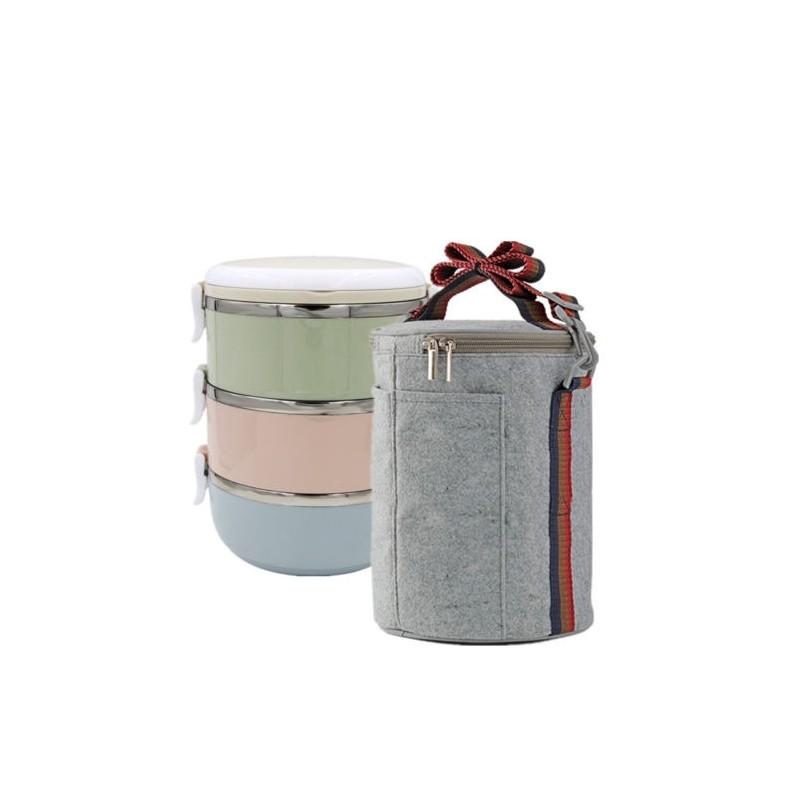 Elegantní 3patrový nerezový termicky izolovaný piknikový obědový box pro celodenní čerstvost