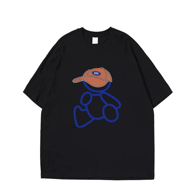 Cotton Men's Round Collar T-shirt Drop-Shoulder Five-Quarter Sleeve Loose Plus Size Trend All-Match Top