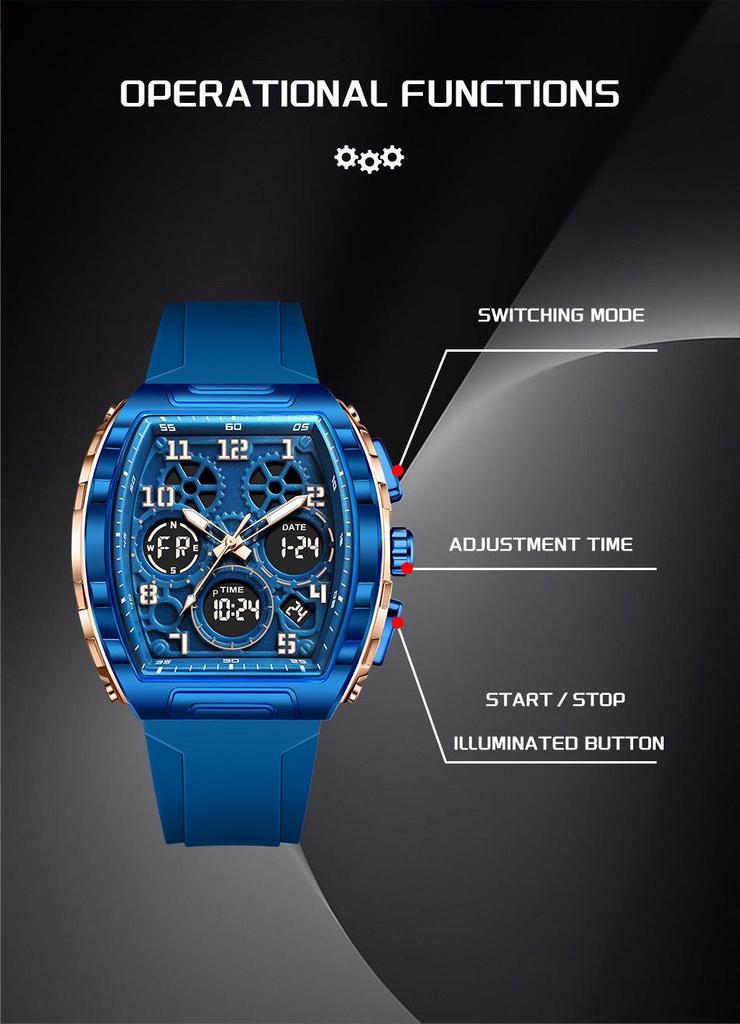 FOXBOX Barrel-Shaped Multifunction Digital Sports Watch with Alarm & Waterproof Features