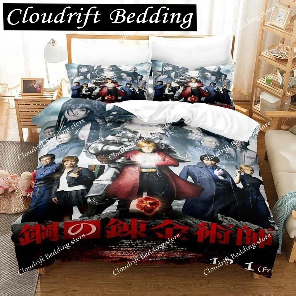 Set di biancheria da letto Fullmetal Alchemist con cartoni animati stampati in 3D, singolo, doppio, matrimoniale, king size, per adulti e bambini