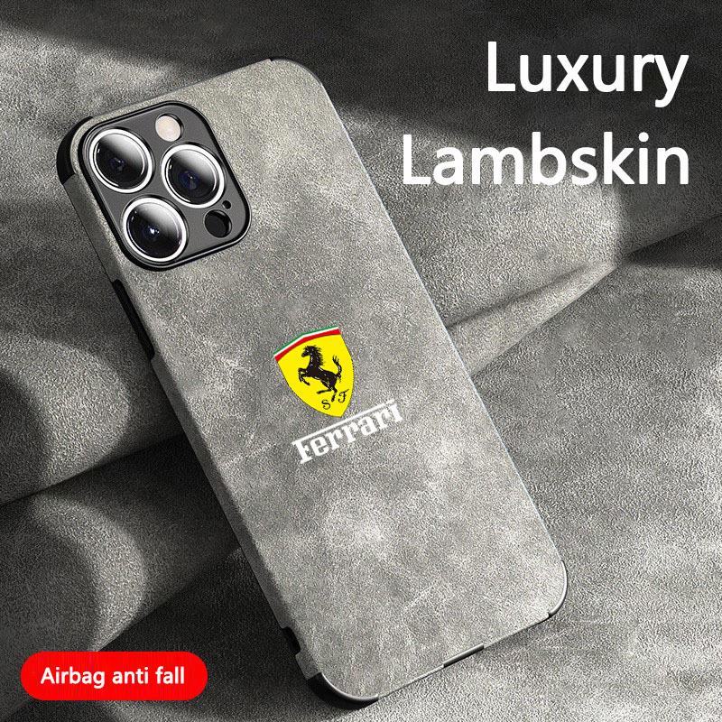 

Suede Car Emblem All-inclusive Phone Case Cover For Ferrari Badges for iPhone 11 12 13 14 15 16 17 Pro X XR XS Max Mini 7 8 Plus For iPhone 15plus сірий