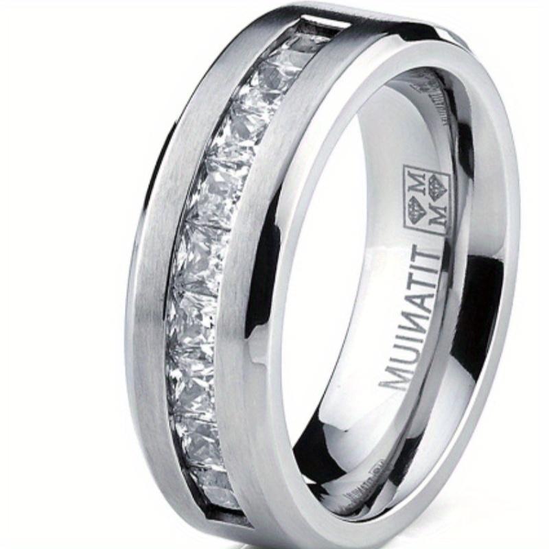 1Pc Fashion Niche Beveled Complex Engraved Synthetic Zircon Ring