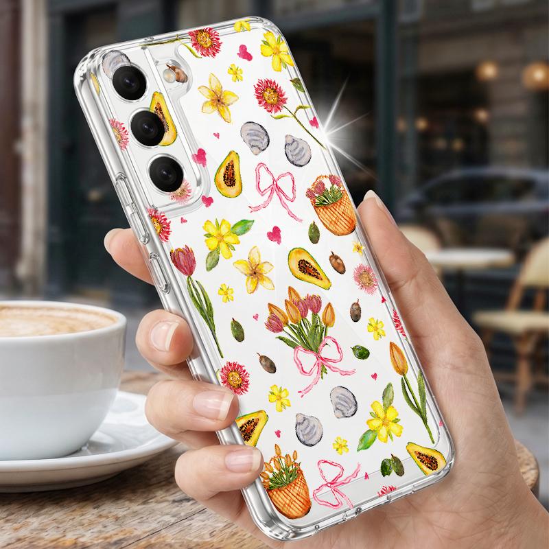 Flowers Leaves Print Case For Samsung S26 Ultra S25 FE S24 S23 S22 Plus S21 A15 A25 A35 A55 A16 A26 A36 A56 A17 A37 A57 5G Clear TPU Soft Cover