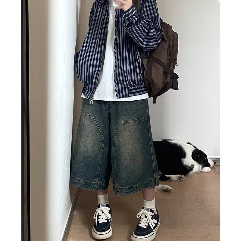 JYL Unisex Cropped Jeans American Vintage Niche Summer Straight Casual Denim S бездна