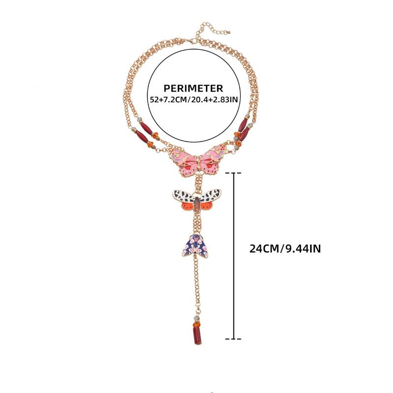 Exaggerated Multi-Layer Long Metal Chains Butterfly Necklace Bohemian Style Women'S  Summer Beach Jewelry Accessories