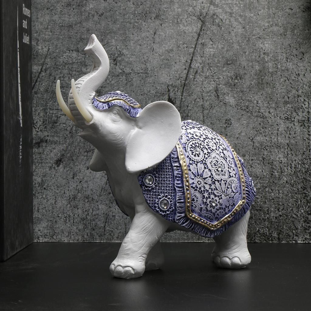1 Blue and White Porcelain Elephant Ornament, Living Room Home Decoration