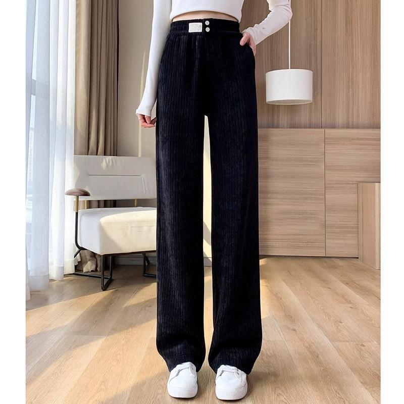 

145 Narrow Plush Knit Chenille Wide-Leg Pants for Women - Autumn/Winter, 150 Petite, Draping Soft Straight-Leg Casual XL (121-130 lbs)
