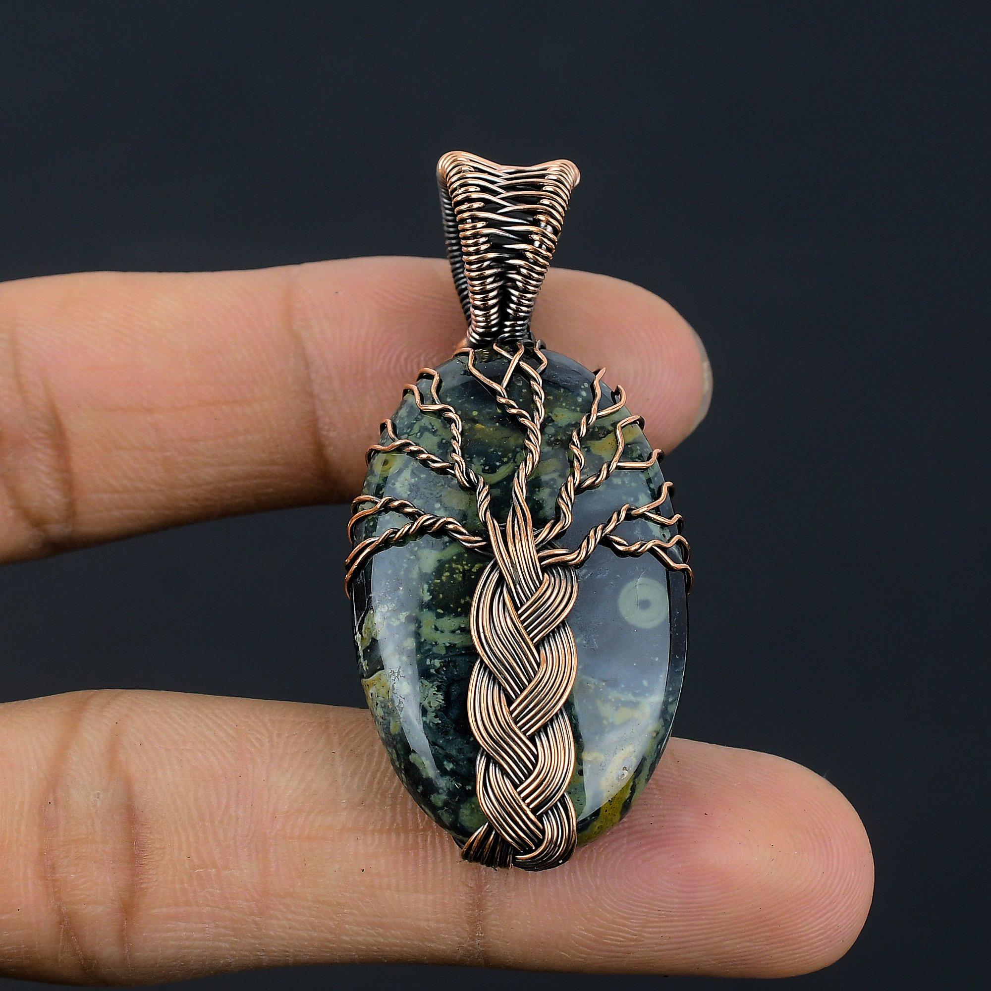 

Star Galaxy Jasper Pendant, 999 Copper Wire Wrapped Gemstone Jewelry, Handmade Pendant, For Thanksgiving 2.55 Inches