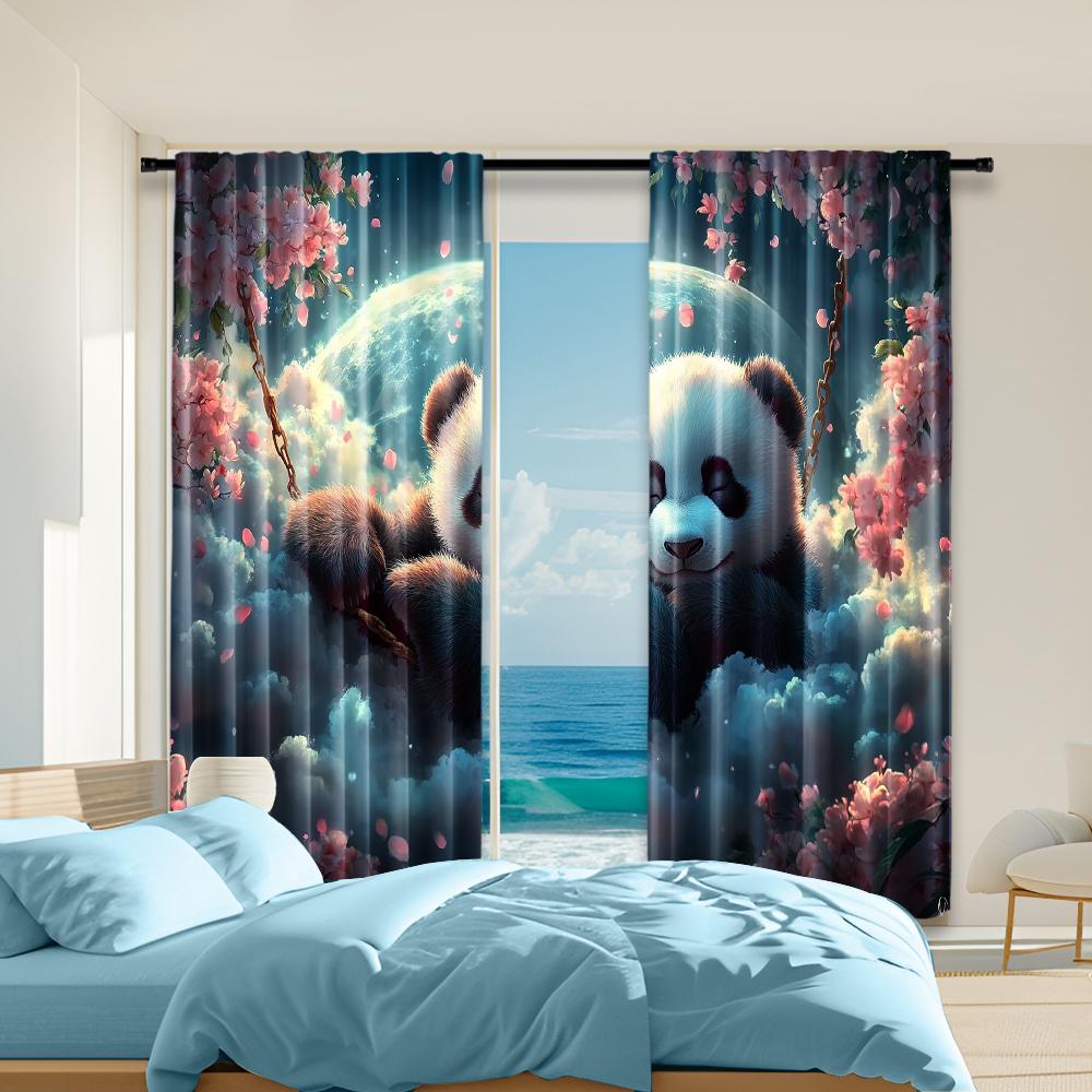 

Set Of 2 Versatile Polyester Transparent Curtains Home Decoration Panda Use Bedrooms Living Rooms Curtain For Area Made W100*H70(CM)-Rod Pocket&2PCS