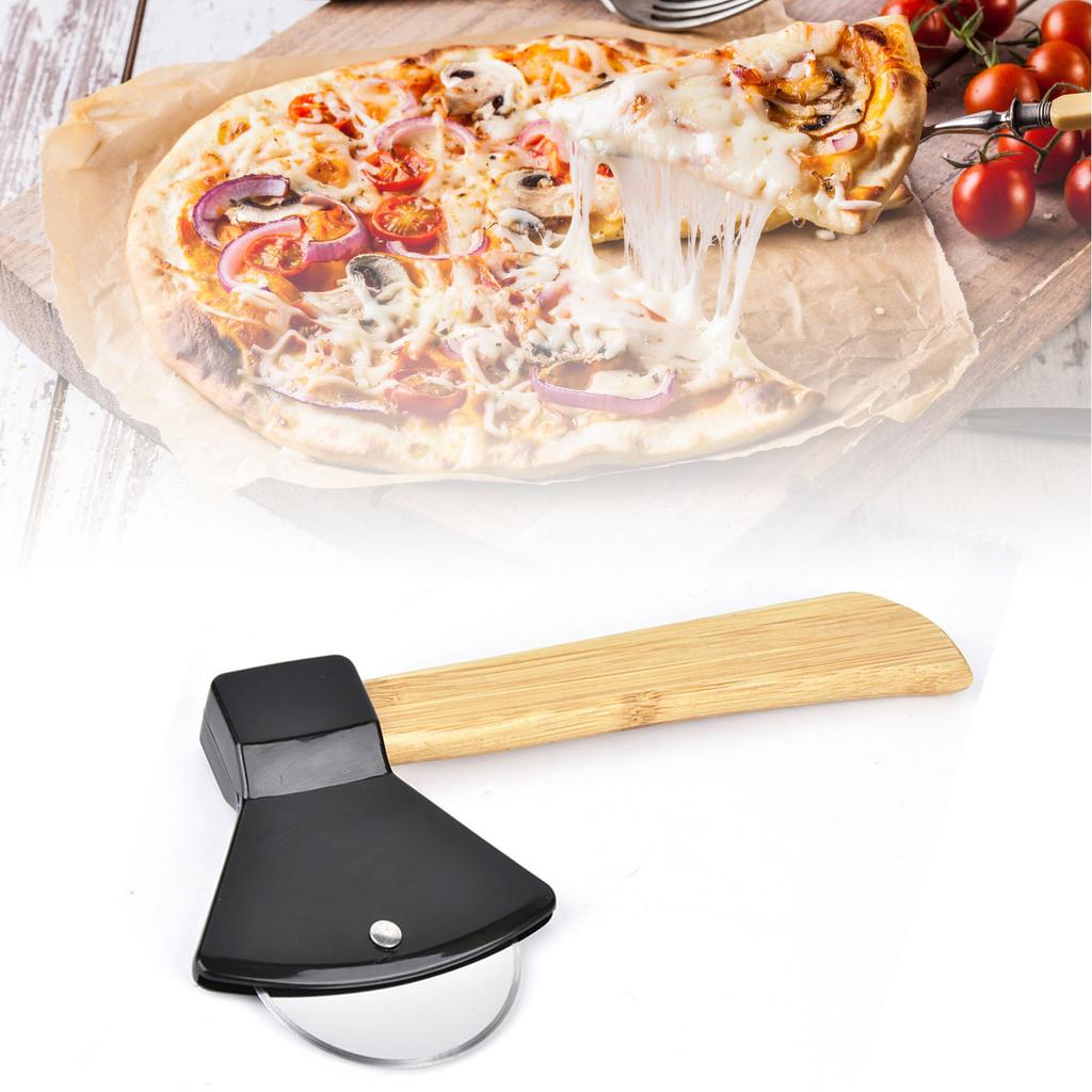 Nůž na pizzu 430 Ocel PP Bambusová rukojeť Ergonomicky Kulatá Sekera Kráječ na pizzu pro Domov Restaurace Černý