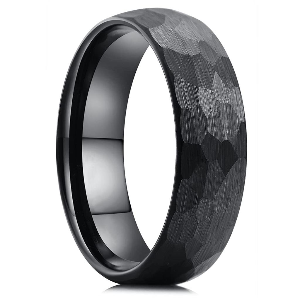 Hammered Multi-faceted Titanium Rings For Men Women Black Brushed Stainless Steel Couple Ring Wedding Engagement Jewelry