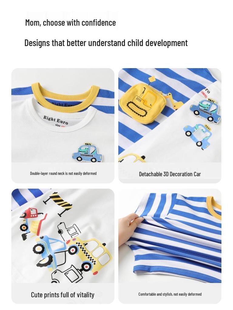 Rightou Summer 2025 Boys' Short-Sleeve T-Shirt - New Children's Toddler Top, Lightweight Half-Sleeve Style