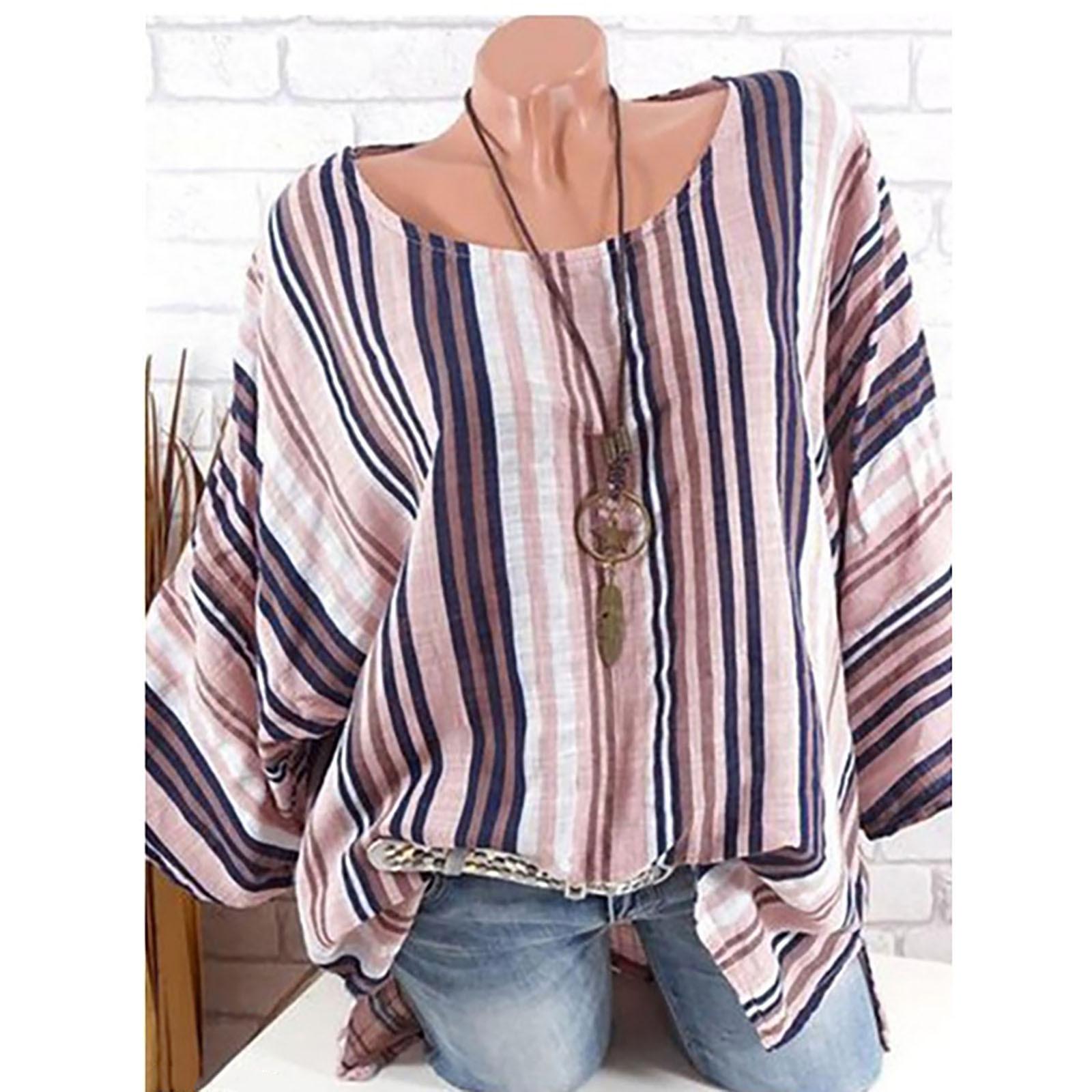 

Жіночі літні повсякденні топи з довгим рукавом з принтом, блузка, футболка XXXXL рожевий