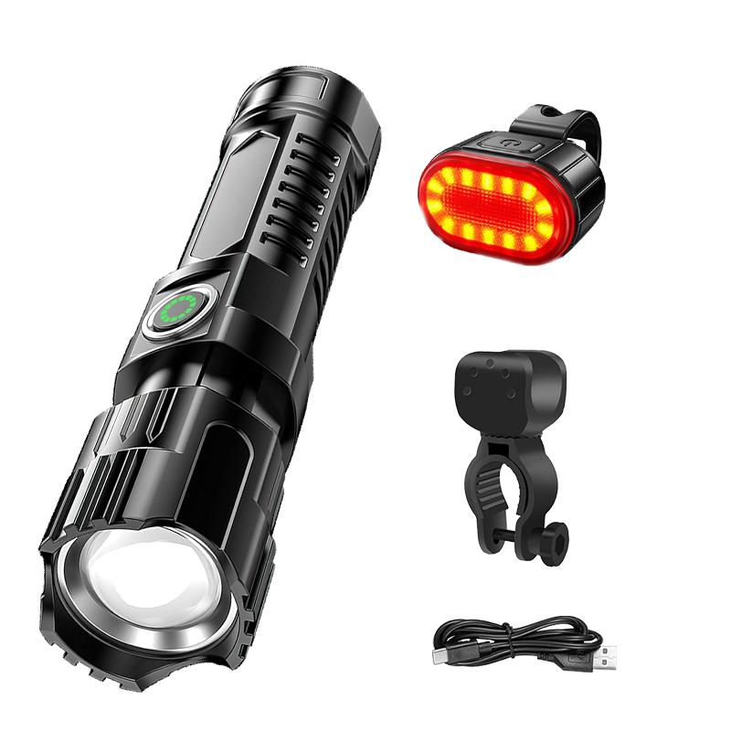 Super Jasna Latarka LED Ładowana przez USB Latarki z Taktycznym Zoomem Reflektor o Wysokiej Mocy Zewnętrzna Latarka Kempingowa do Wędkowania