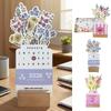 Träbas Blommande Blommor Skrivbordskalender Vasformad Blommig Skrivbordskalender för Bordsskiva Skrivbordsinredning