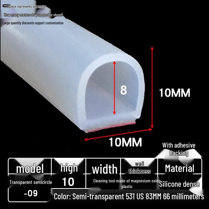 D-shaped High-Temperature Silicone Seal, Semi-Circular Hollow Strip, Self-Adhesive Solid, Odorless Transparent.