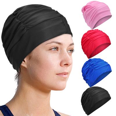 Swim Cap for Women High Elasticity Adult Swimming Caps Polyester Swimming Hats Comfortable for Long Hair Weaves Extensions Curls