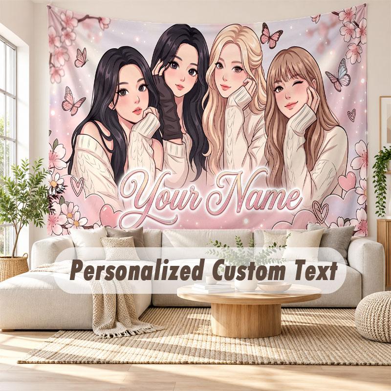 Custom Name Wall Hanging Tapestry,BLACKPINK Decorative Backdrop Tapestry For Dorm Home
