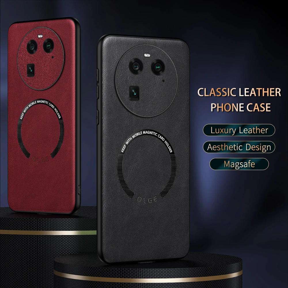 For OPPO Find X6 X6 Pro Fine Hole PU Cow Pattern Leather Outer Magnetic Ring Soft Edge Anti-Drop Anti-Fingerprint Phone Case