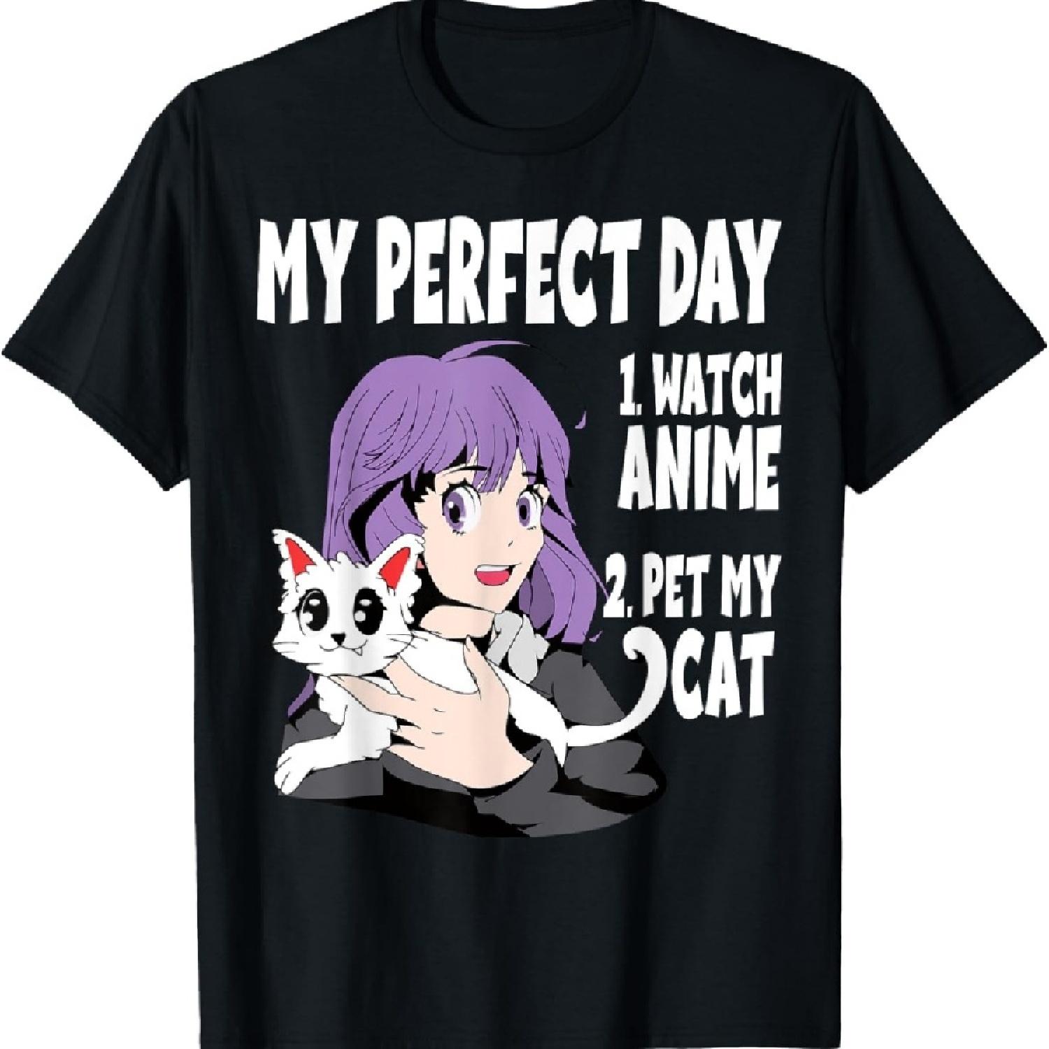 

Funny My Perfect day Anime and Cat Lover for Teen T-Shirt XXXXXL чорний