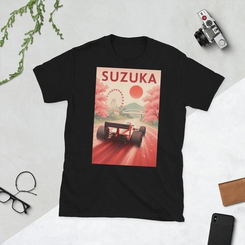 Suzuka Racing T-Shirt – Japan Motorsport Design with Cherry Blossoms S