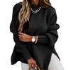 Autumn and winter new semi-turtleneck loose solid color long-sleeved hollow side split knitted sweater women's leisure