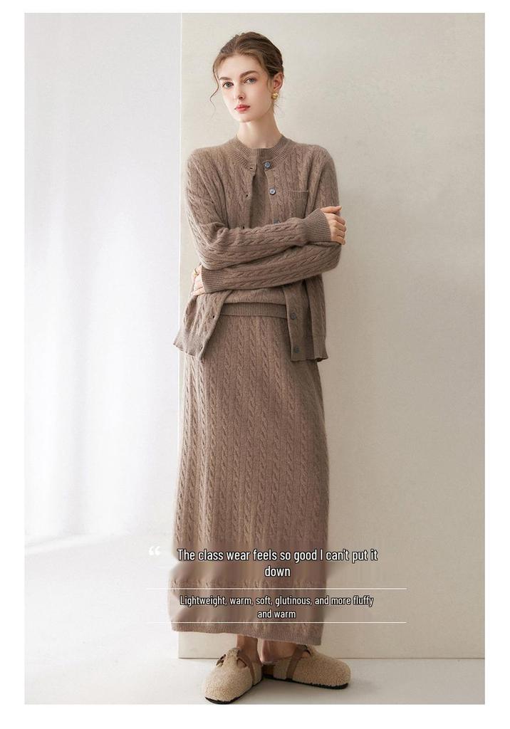 Kang Sai Ni 100% Cashmere Women's Retro Cable Knit Cardigan: Fashionable, Loose, and Slimming Outerwear