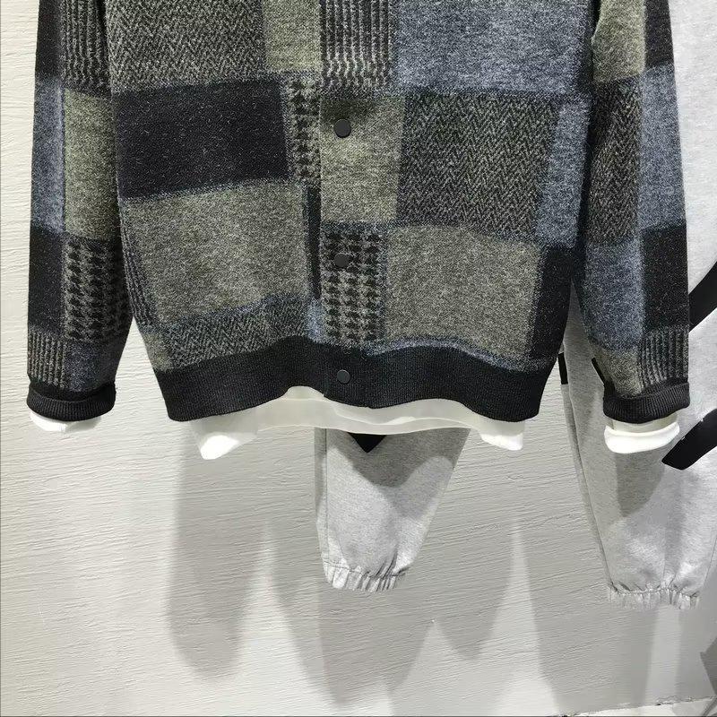 Men's 2024 Autumn/Winter Fashion: Colorblock Plaid Knitted Cardigan Jacket - Trendy, Youthful, and Versatile Casual Top